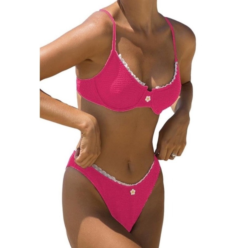 SOLY HUX Women's Bikini Set High Waisted Bathing Swimsuit Red  Size Lg Red New